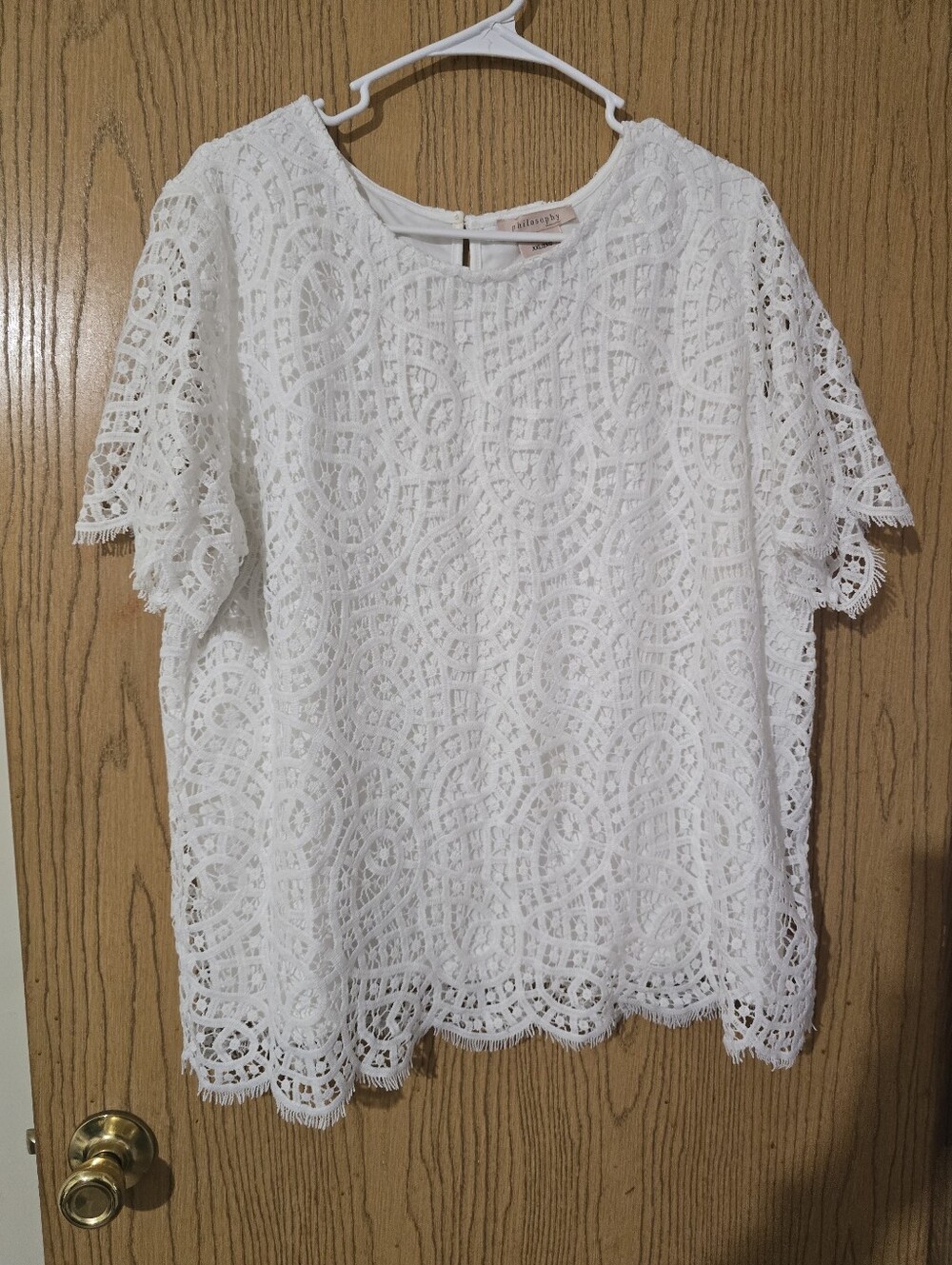 Philosophy White Lace Crochet Short Sleeve Top - Picture 2 of 6